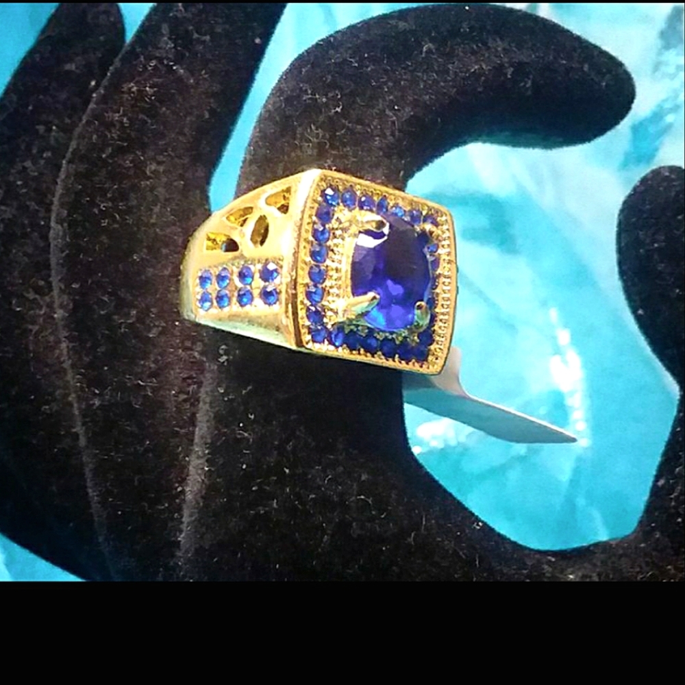 Size 9 - Gold Plated Blue Sapphire Men's Ring